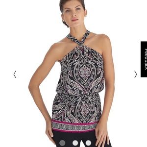 White House Black Market Printer Halter Tunic Top
